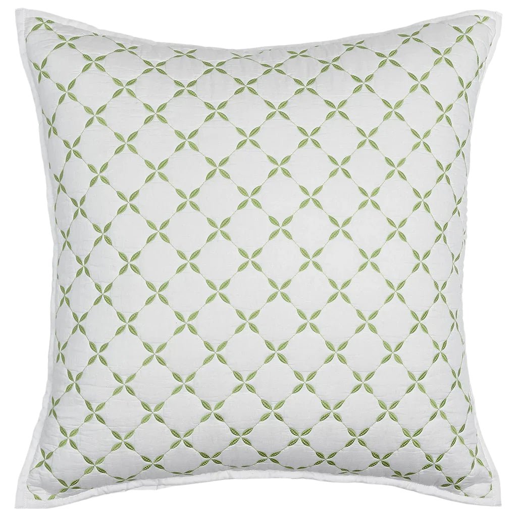 John Robshaw Layla Leaf Green Quilted European Square Sham  | Fig Linens and Home  