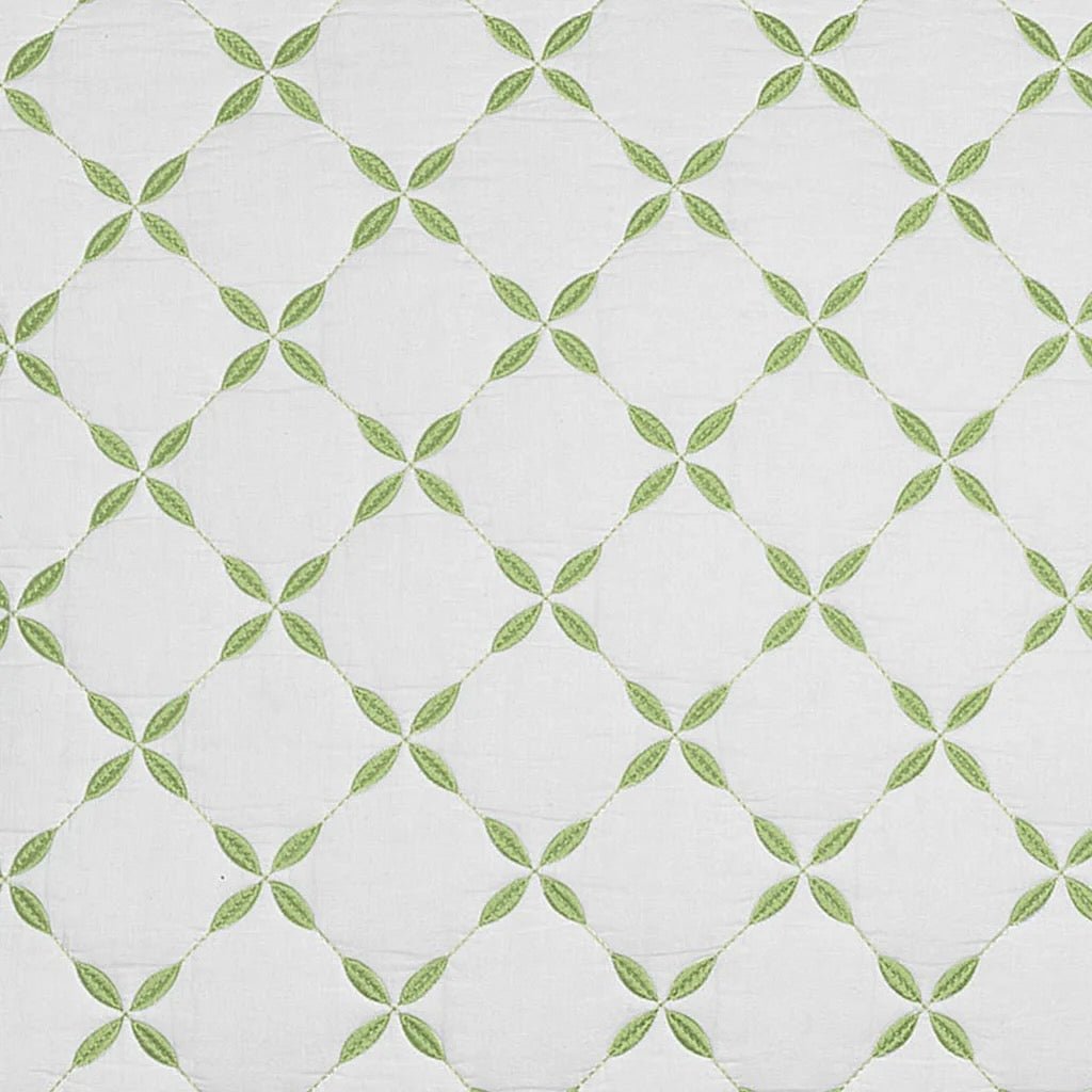 John Robshaw Layla Leaf Green Quilted Textiles Swatch  | Fig Linens and Home