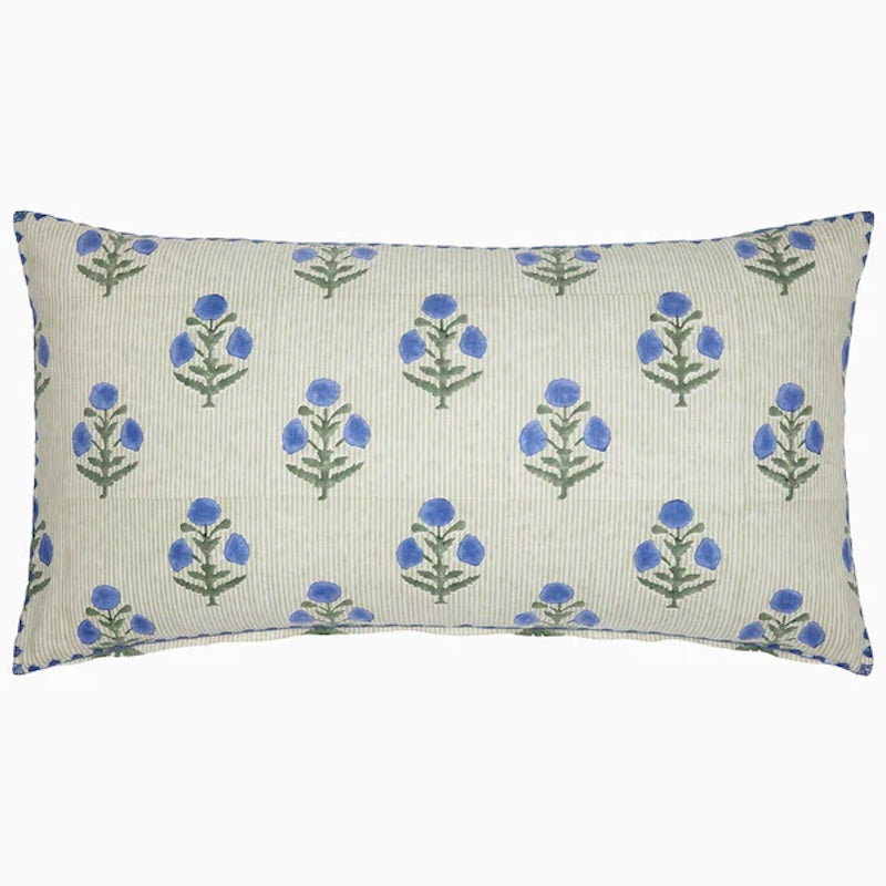 Lucy Azure Decorative Bolster Pillow | John Robshaw Throw Pillows at Fig Linens and Home