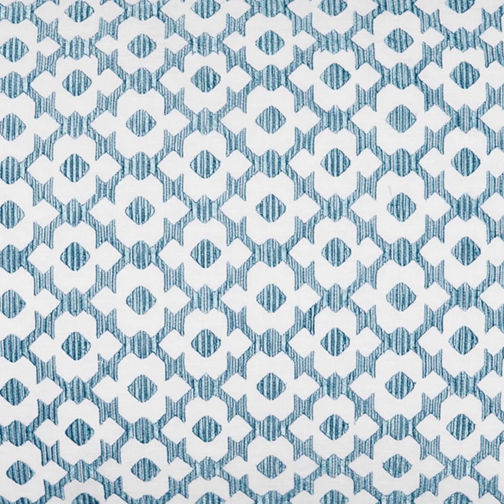 Nalin Light Indigo Blue Bolster Pillow | John Robshaw Textiles Embroidered Fabric Swatch of Cushion