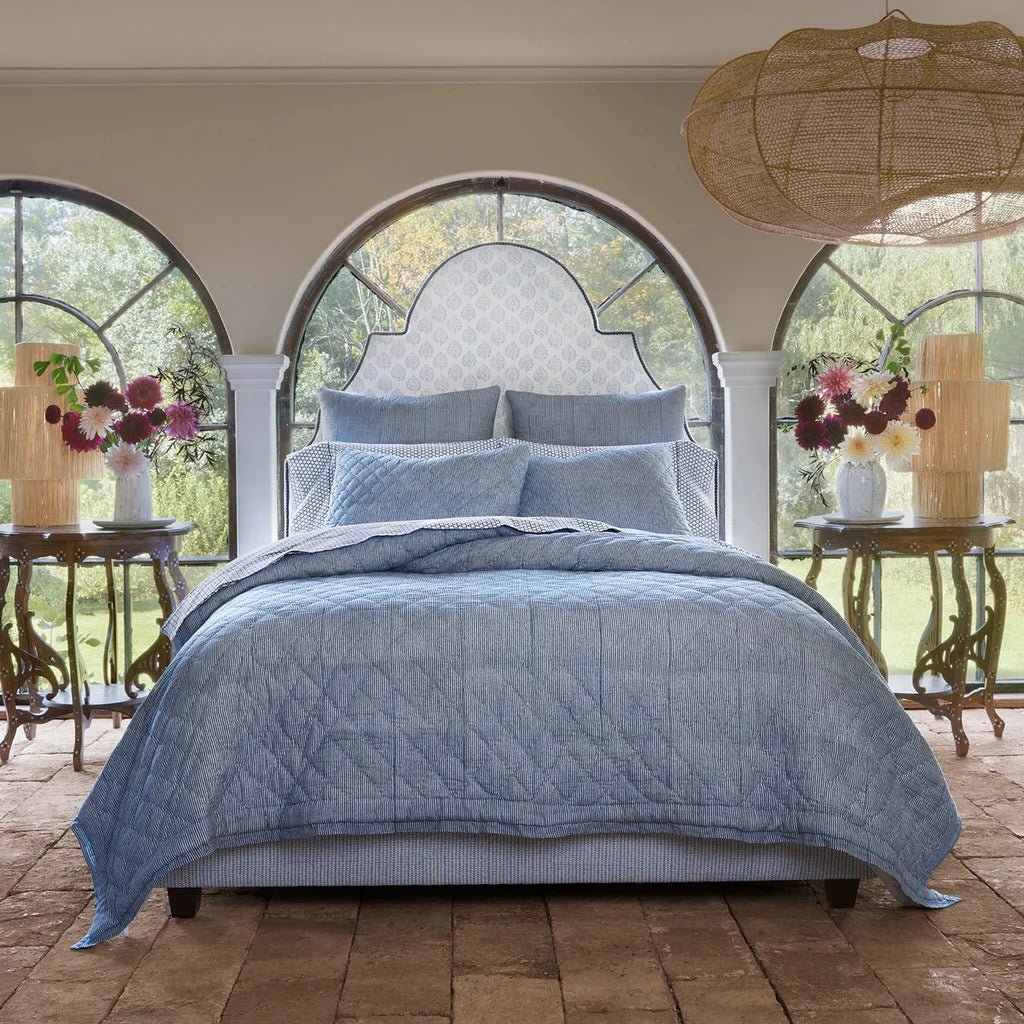 John Robshaw Nandi Indigo Quilts and Shams by John Robshaw - Queen Quilt 92” x 92” Indigo Blue and White at FIG LINENS AND HOME - 2