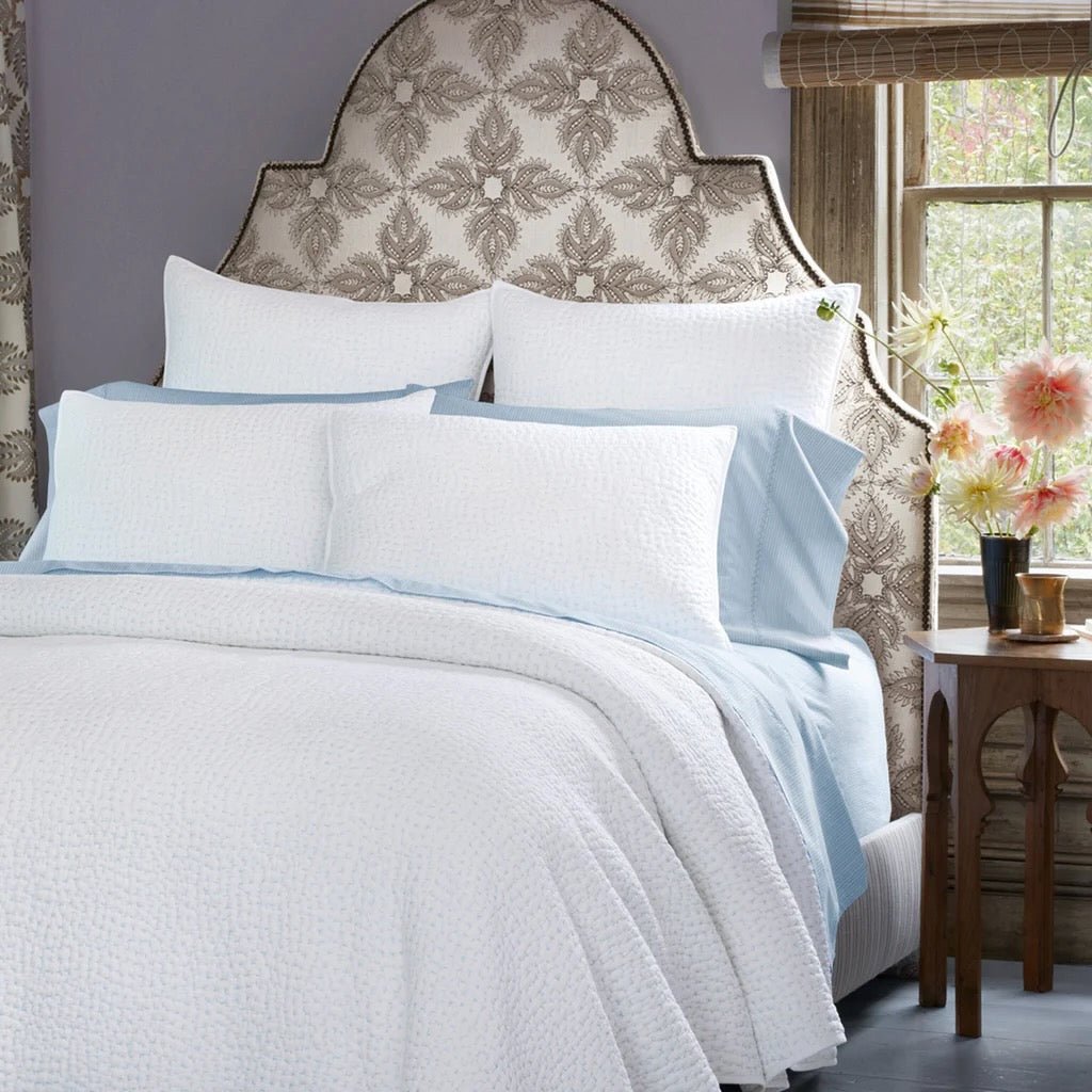 Lifestyle Photo of Nandi Light Indigo Blue Striped Bed Sheets  - John Robshaw at Fig Linens and Home - 2