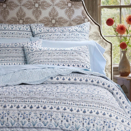 Lifestyle Photo of Nandi Light Indigo Blue Striped Bed Sheets  - John Robshaw at Fig Linens and Home - 1