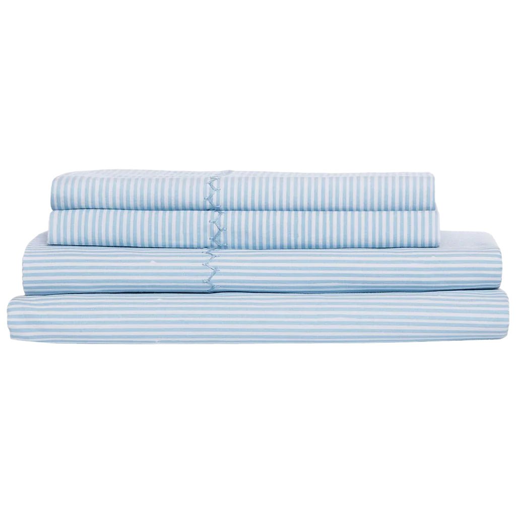 Sheet Set - John Robshaw Nandi Light Indigo Blue Striped Bedding at Fig Linens and Home