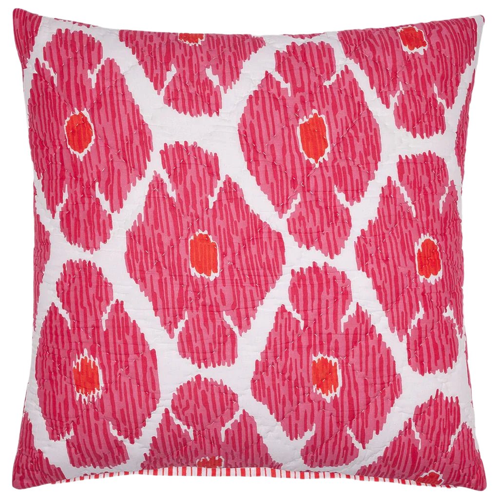 John Robshaw Poppy Azalea CottonQuilted Euro Square Sham Front  | Fig Linens and Home