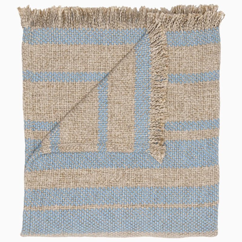 Ekram Light Indigo Woven Cotton Throw - Folded - John Robshaw Throw Blankets at Fig Linens and Home