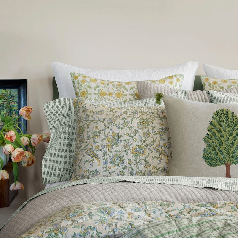 Tiya Periwinkle Cotton Quilts by John Robshaw - Detail View with Pillow - Fig Linens and Home