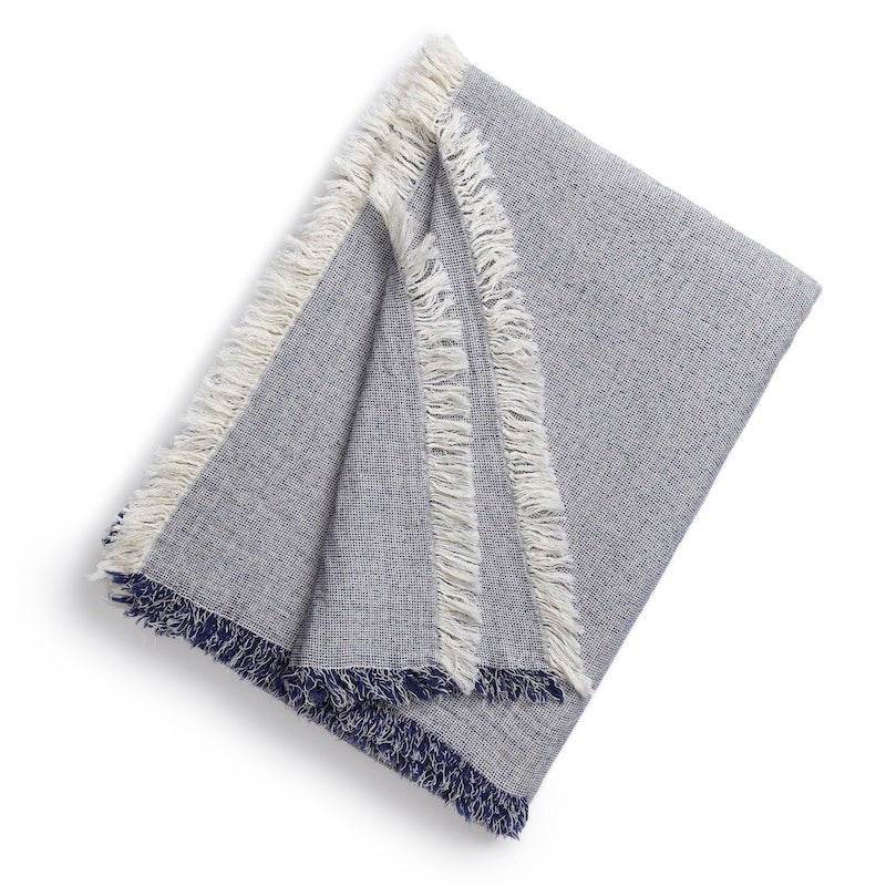 Throw Blanket in Indigo Blue - Kassatex Lightweight Brentwood Throw at Fig LInens and Home
