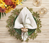 Oasis Placemat in Ivory Green & Gold Set of 2 by Kim Seybert - Lifestyle with Napkin 2