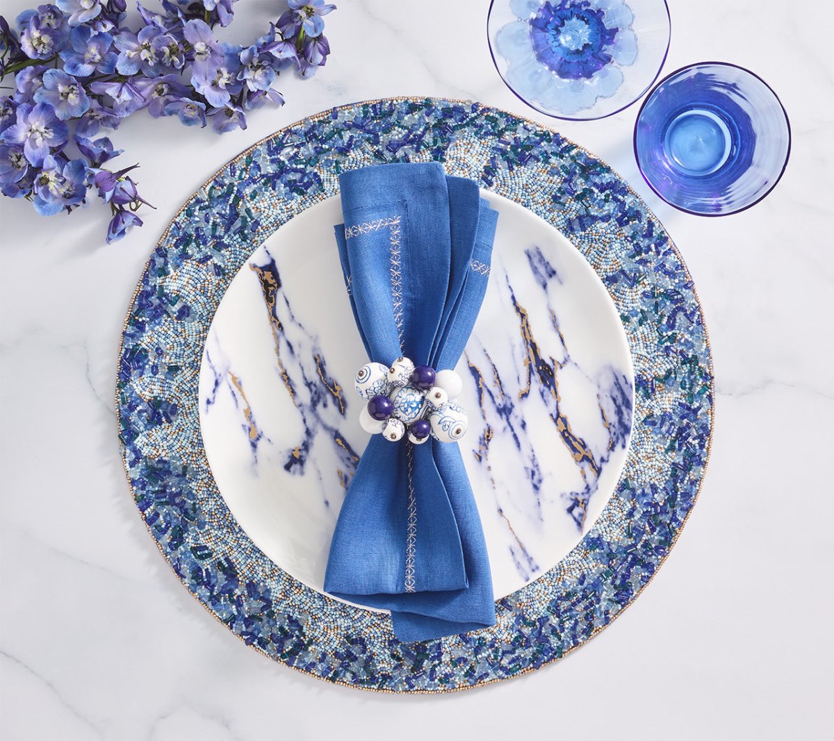 Kim Seybert Placemats - Lagoon Navy Blue Set of Placemats with Napkins Lifestyle 3