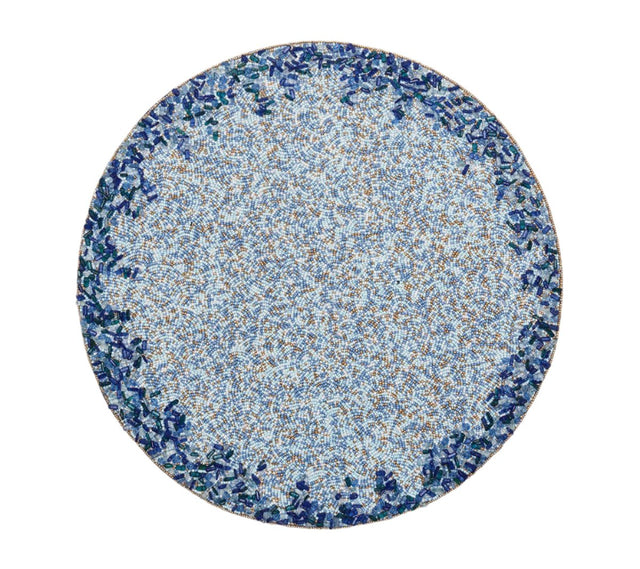 Placemats Set of 4 - Kim Seybert Lagoon Navy Blue Beaded Placemats at Fig Linens and Home