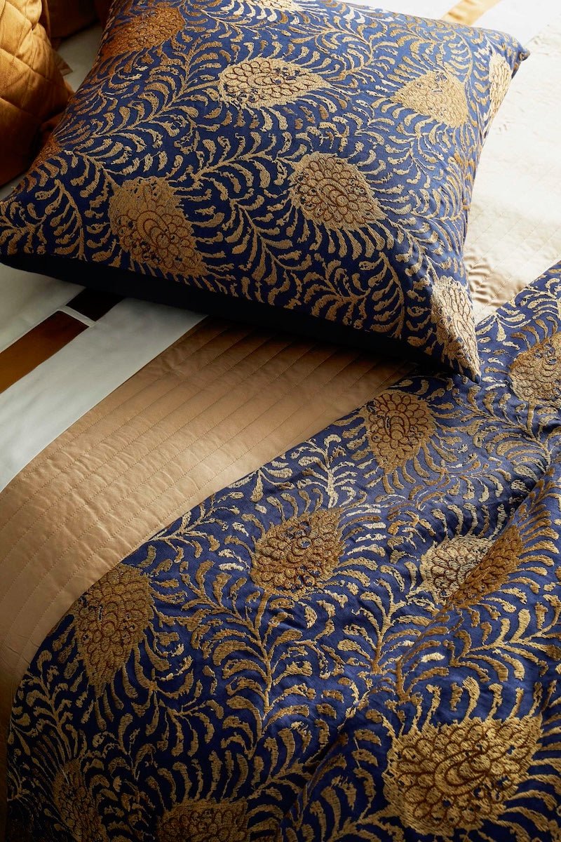 Blue back Kinrande Marine/Gold Throw | The Met x Ann Gish at Fig Linens and Home