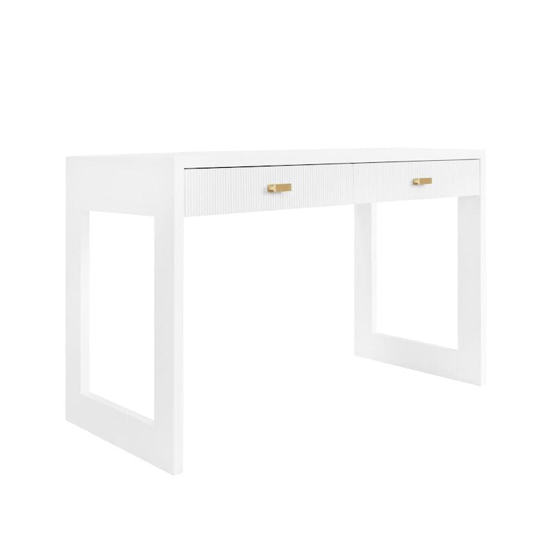 Worlds Away Larkin Desk in White Matte Lacquer - Angle View - Fig Linens and Home