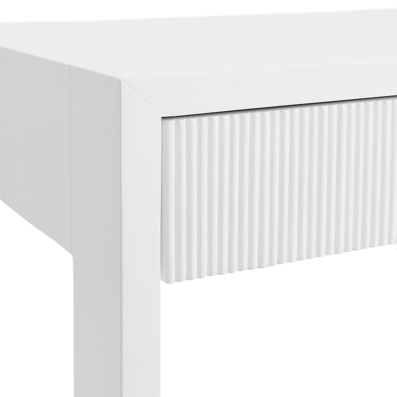 Worlds Away Larkin Desk in White Matte Lacquer - Corner Detail View - Fig Linens and Home
