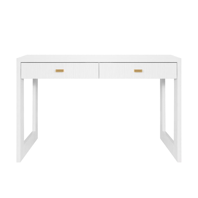 Worlds Away Larkin Desk in White Matte Lacquer - Front View - Fig Linens and Home
