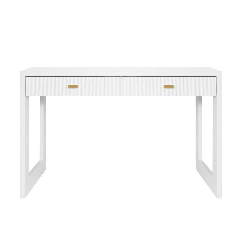 Worlds Away Larkin Desk in White Matte Lacquer - Front View - Fig Linens and Home