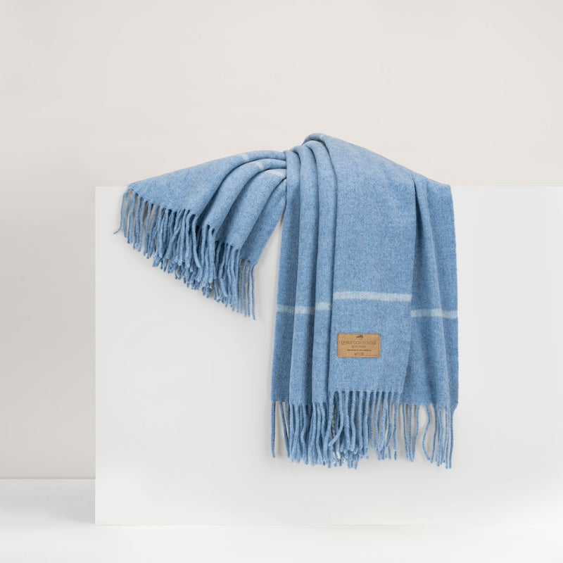 Windowpane Cashmere Sky Blue Throw by Lands Downunder at Fig Linens and Home