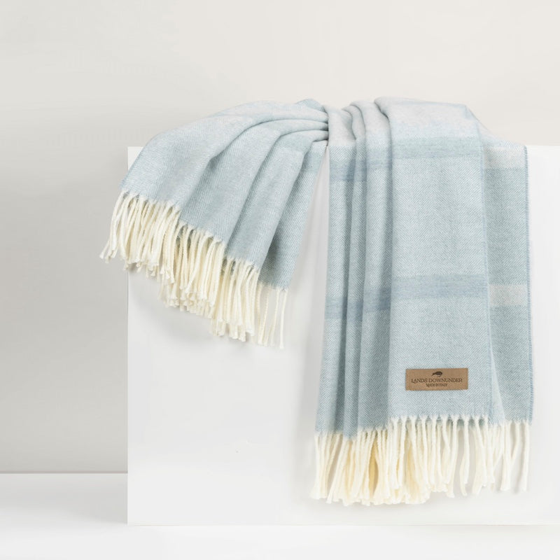 Crystal Blue Montauk Stripe Herringbone Throw by Lands Downunder at Fig Linens and Home