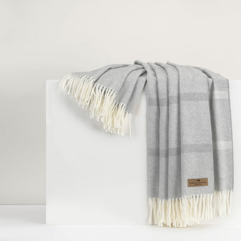 Light Gray Montauk Stripe Herringbone Throw by Lands Downunder at Fig Linens and Home