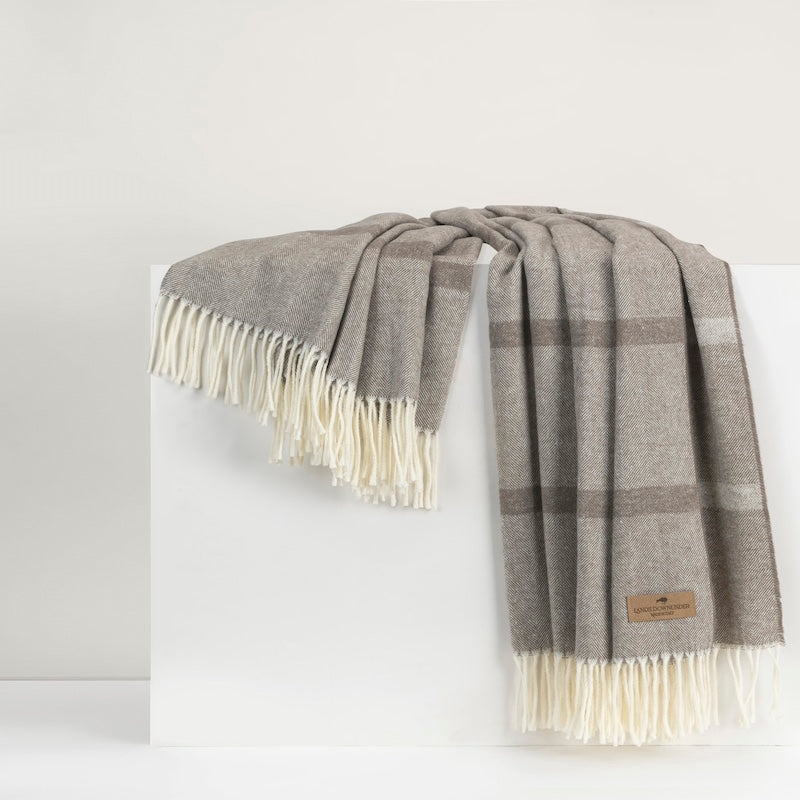 Mink Montauk Stripe Herringbone Throw by Lands Downunder at Fig Linens and Home