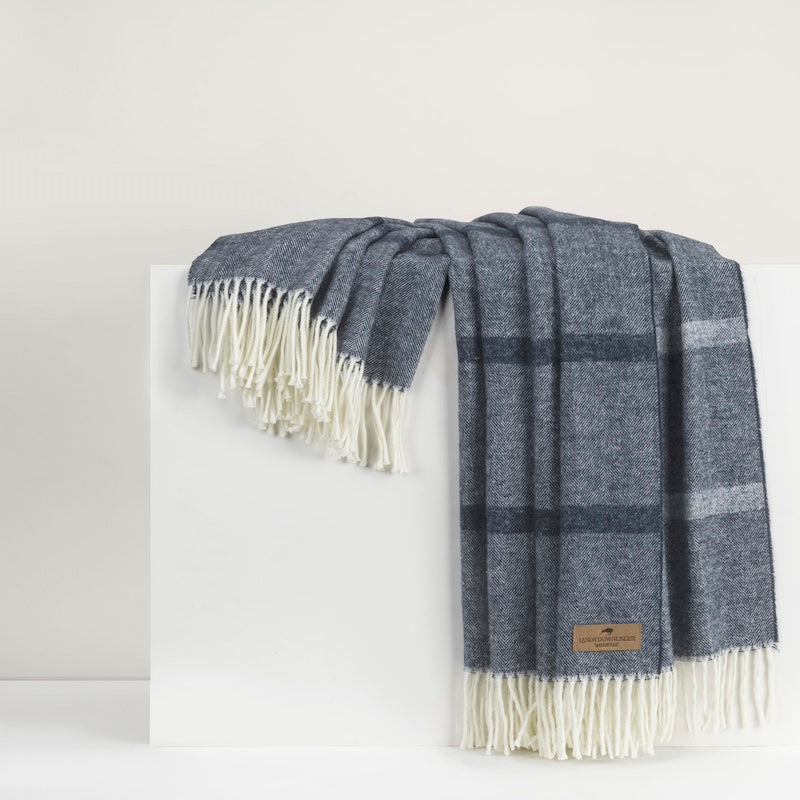 Navy Montauk Stripe Herringbone Throw by Lands Downunder at Fig Linens and Home