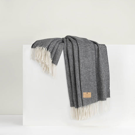 Cashmere Throw - Lands Downunder Black Onyx Pinstripe Cashmere Throw - Folded on Riser