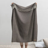 Cashmere Throw - Lands Downunder Mocha Pinstripe Cashmere Throw - Full Length with Fringe