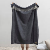 Cashmere Throw - Lands Downunder Navy Blue Pinstripe Cashmere Throw - Full Length with Fringe
