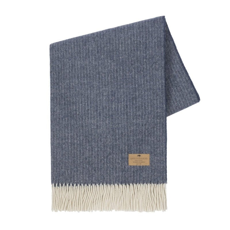 Cashmere Throw - Lands Downunder Pacific Blue Pinstripe Cashmere Throw on White Background