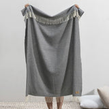 Cashmere Throw - Lands Downunder Silver Gray Pinstripe Cashmere Throw - Full Length with Fringe