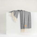 Cashmere Throw - Lands Downunder Silver Gray Pinstripe Cashmere Throw - Folded on Riser