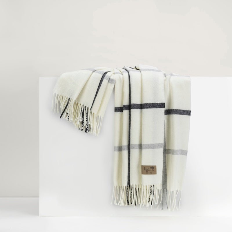 Tattersall Light Gray and Graphite - Lands Downunder Throw Blanket at Fig Linens and Home