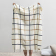 Navy and Caramel Tattersall Plaid Throw by Lands Downunder at Fig Linens and Home