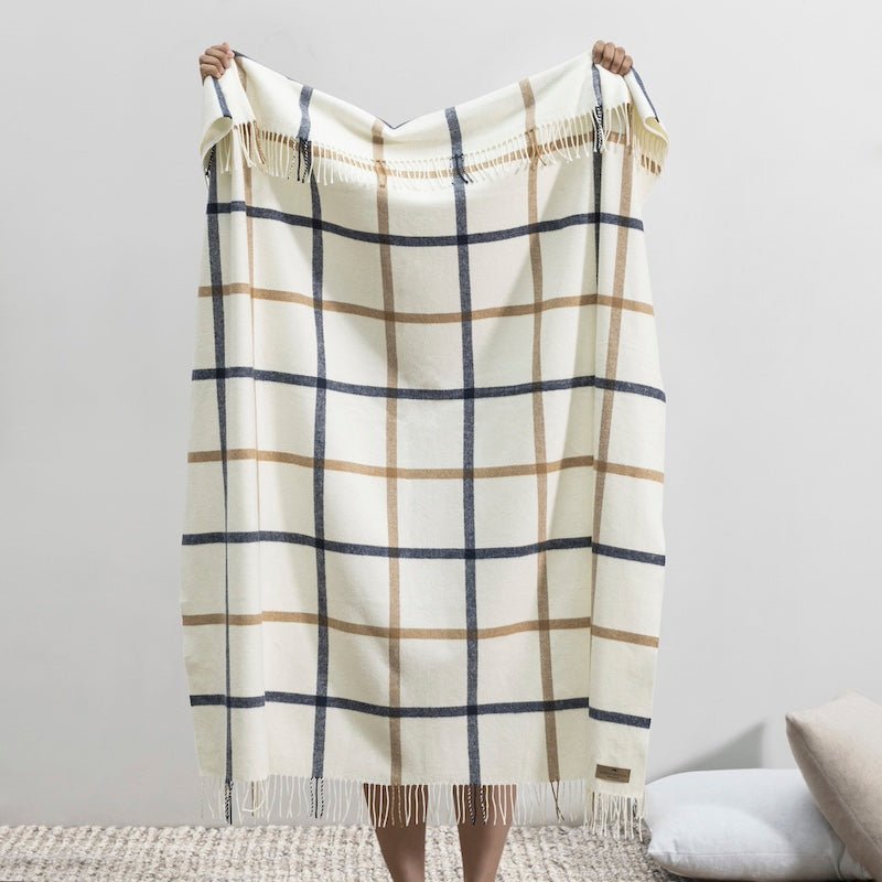 Navy and Caramel Tattersall Plaid Throw by Lands Downunder at Fig Linens and Home