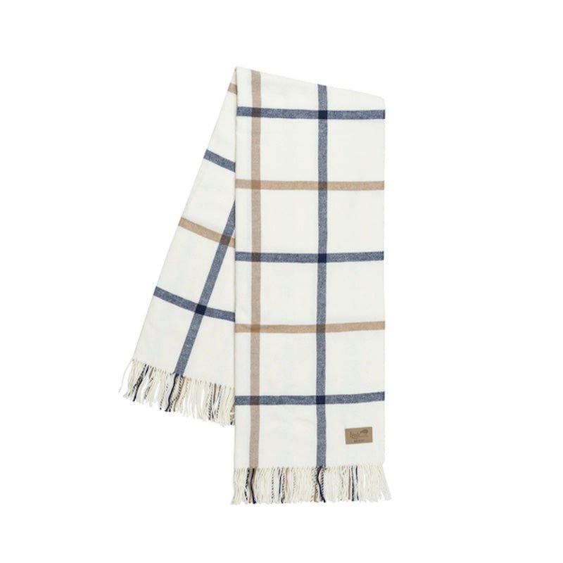 Lands Downunder Tattersall Throw in Navy and Caramel on Cream - Fig Linens and Home