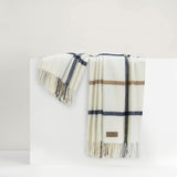 Lands Downunder  Blanket - Navy and Caramel Tattersall Plaid Throw shown on Riser