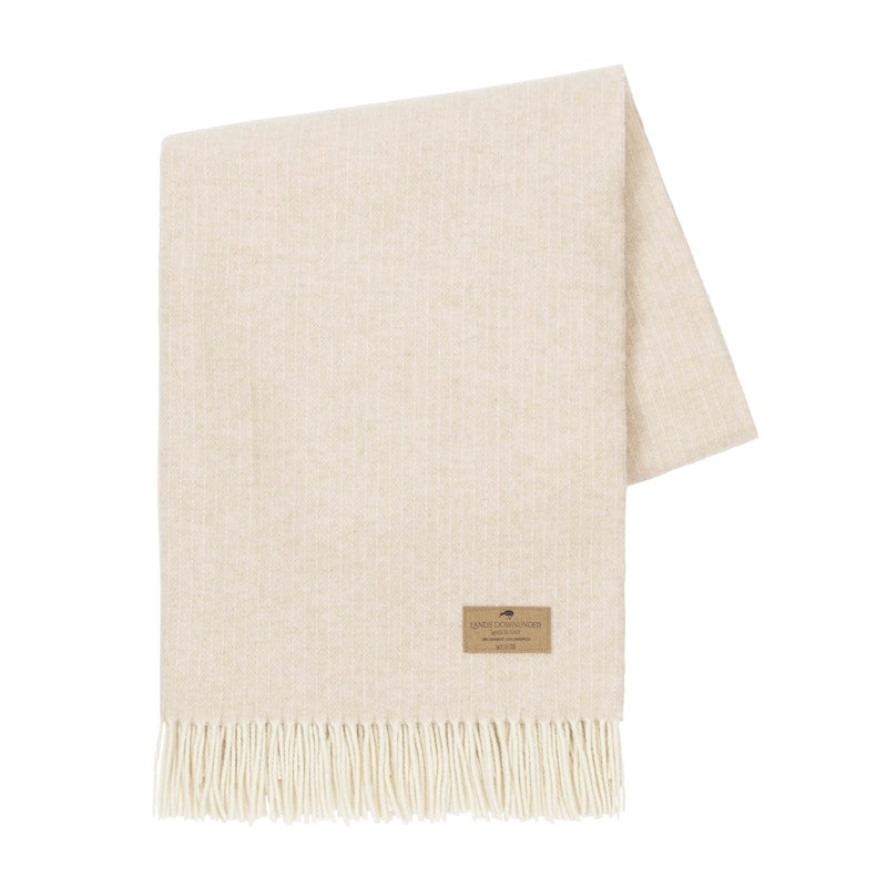 Cashmere Throw - Lands Downunder Sand Pinstripe Cashmere Wool Throw - Folded