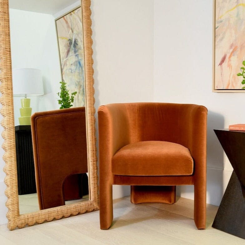 Worlds Away Britton Rattan Scallop Edge Floor Mirror - Fig Linens and Home - Lifestyle Image