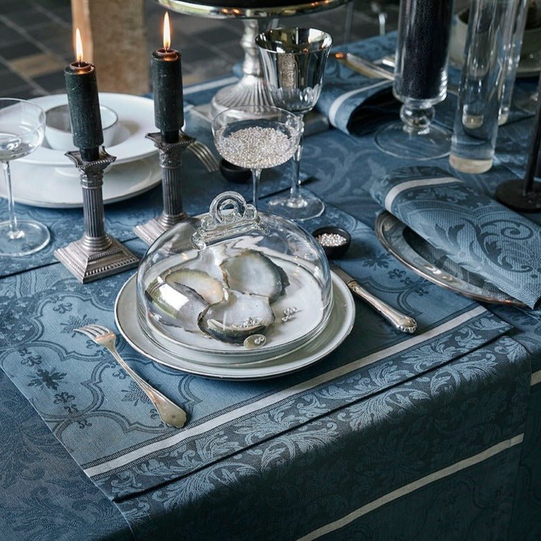 Table Setting - Armoiries Cerulean Blue Table Linens by Le Jacquard Français