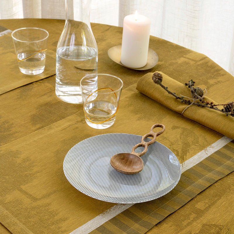 Souveraine Gold Cloth Napkins - Table Linens by Le Jacquard Francais at Fig Linens and Home on Table
