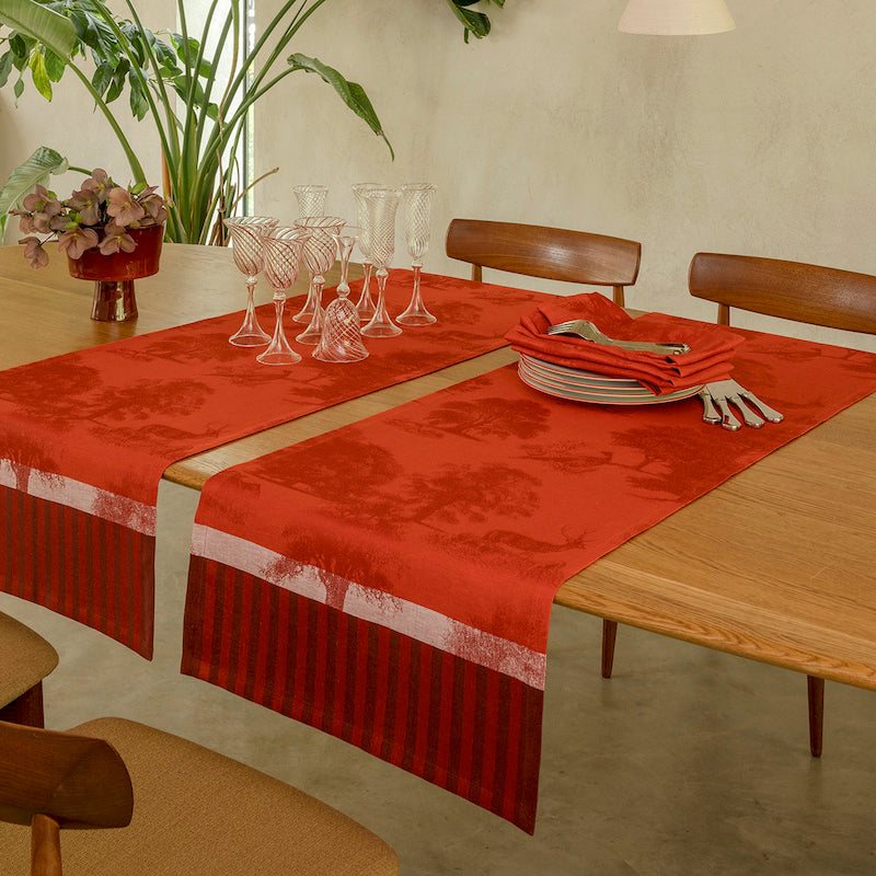 Souveraine Red Carmine Runner by Le Jacquard Francais - Holiday Table Runner on Table