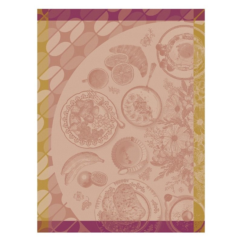 Brunch gourmand pink tea towel by le jacquard français at Fig Linens and Home