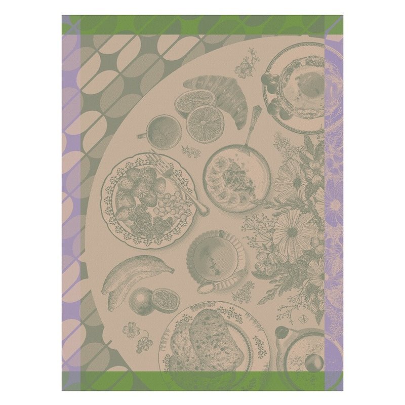 brunch gourmand green tea towel by le jacquard français at Fig Linens and Home