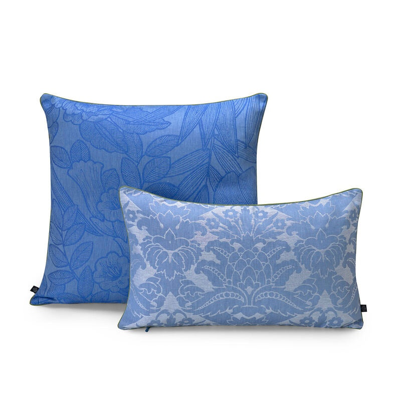 escapade tropicale blue throw pillow by le jacquard français