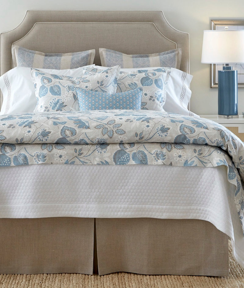 Indienne Hazel Bedding by Legacy Home made from Spa Colored Thibaut Anna French Fabric