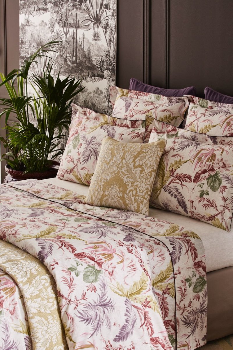 Lifestyle Photo with pillow on Yves Delorme Bedding - Fresque Tileul Green Citrus Decorative Pillow