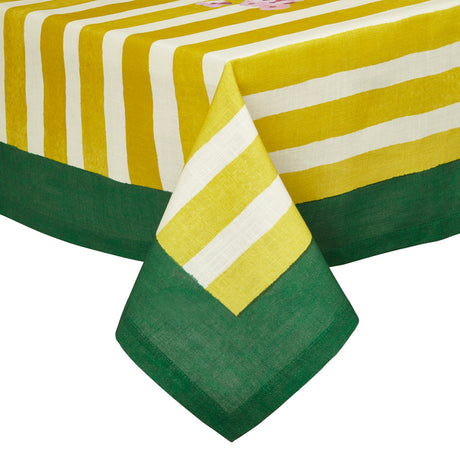 Lily of the Valley Yellow & Green Tablecloth Detail 7 | Mode Living at Fig Linens and Home
