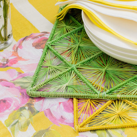 Lily of the Valley Yellow & Green Tablecloth Detail 8 | Mode Living at Fig Linens and Home