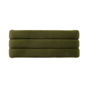 Bench - Worlds Away Mercer Olive Bench - Quilted Channelled Velvet - Top View