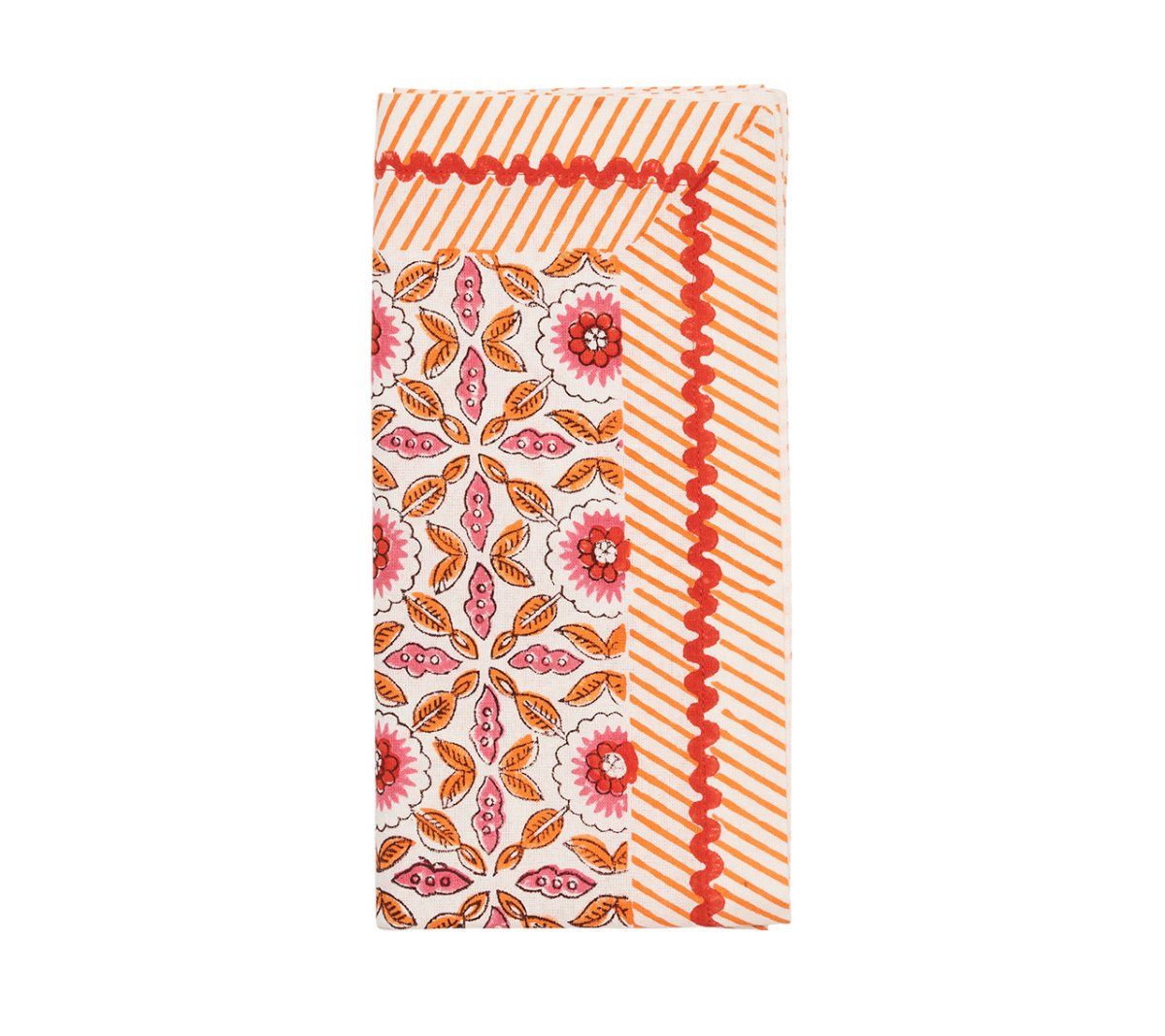 Majorelle Napkin in White, Pink & Orange Set of 4 by Kim Seybert at Fig Linens and Home 1